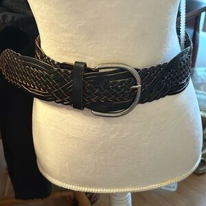 Braided thick wide genuine bonded leather black belt